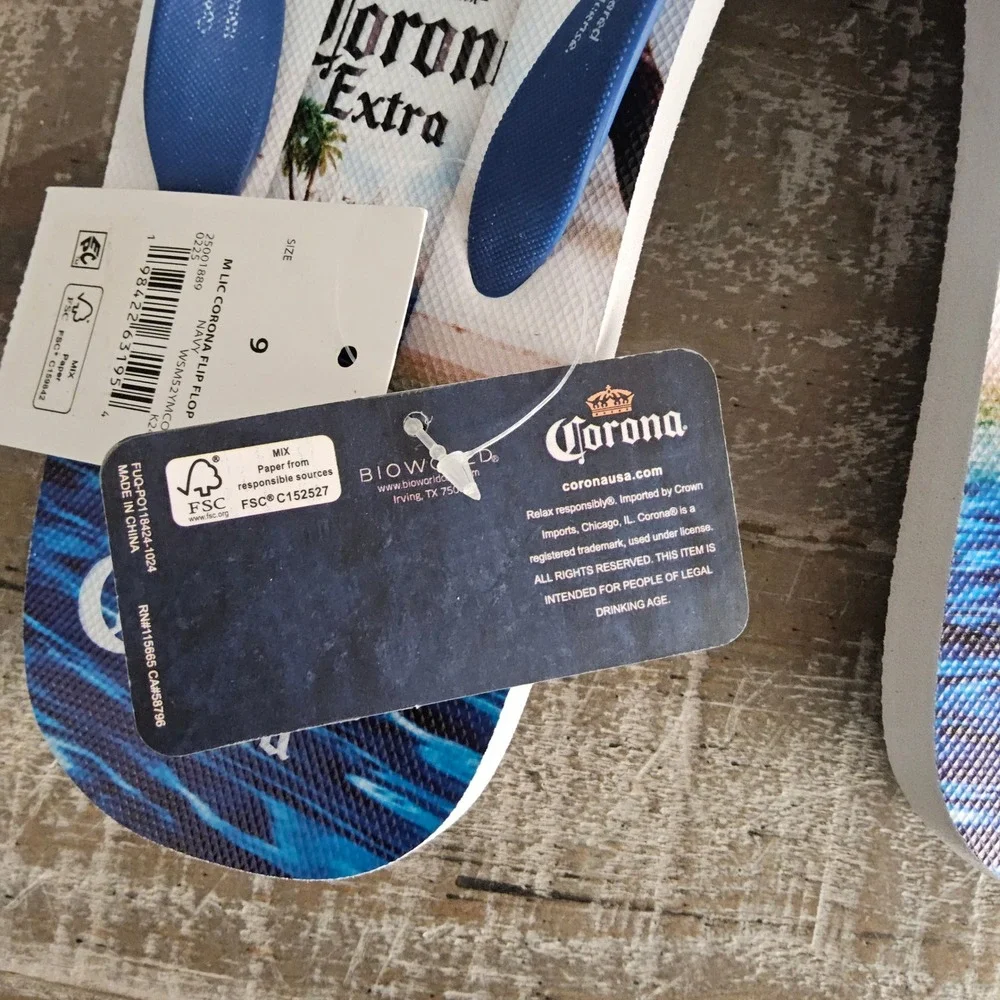 Corona Extra Beach Flip Flops Size 9 Blue Palm Tree Beer  Tropical Island